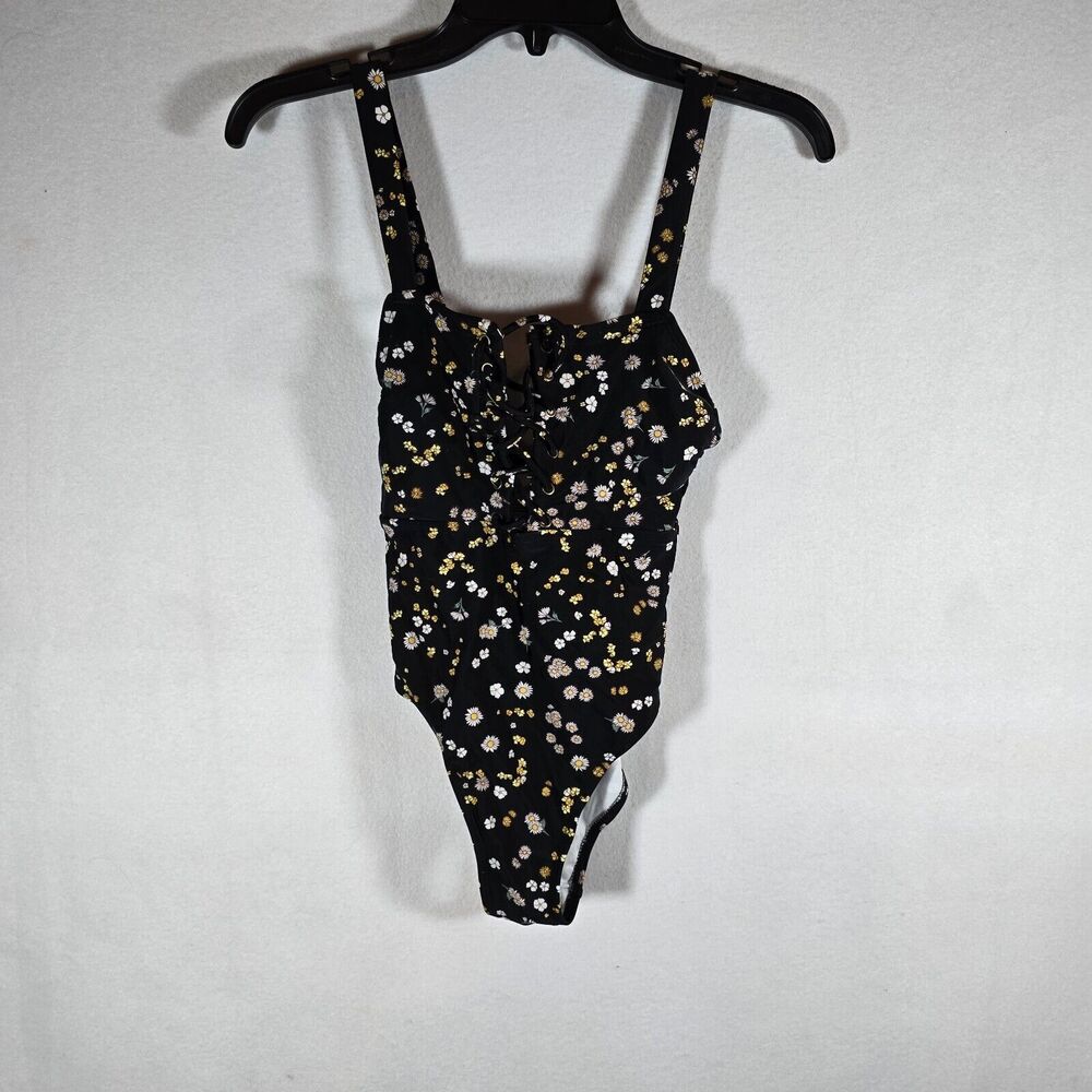 Xhilaration Womens Black Flower One Piece Bathing Suit, Size Xs New With Tags